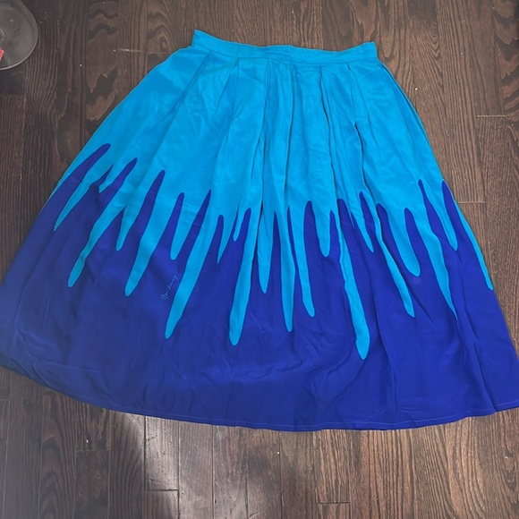 Vintage 100% Silk Skater Inverted Pleat Skirt Size Medium - Picture 11 of 13